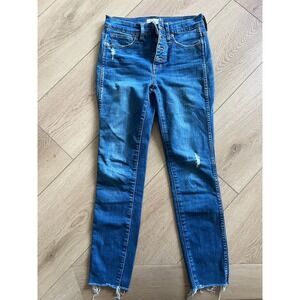 Madewell High-Rise‎ Skinny Jeans Button Fly Distressed Raw Hem Womens 25 Petite